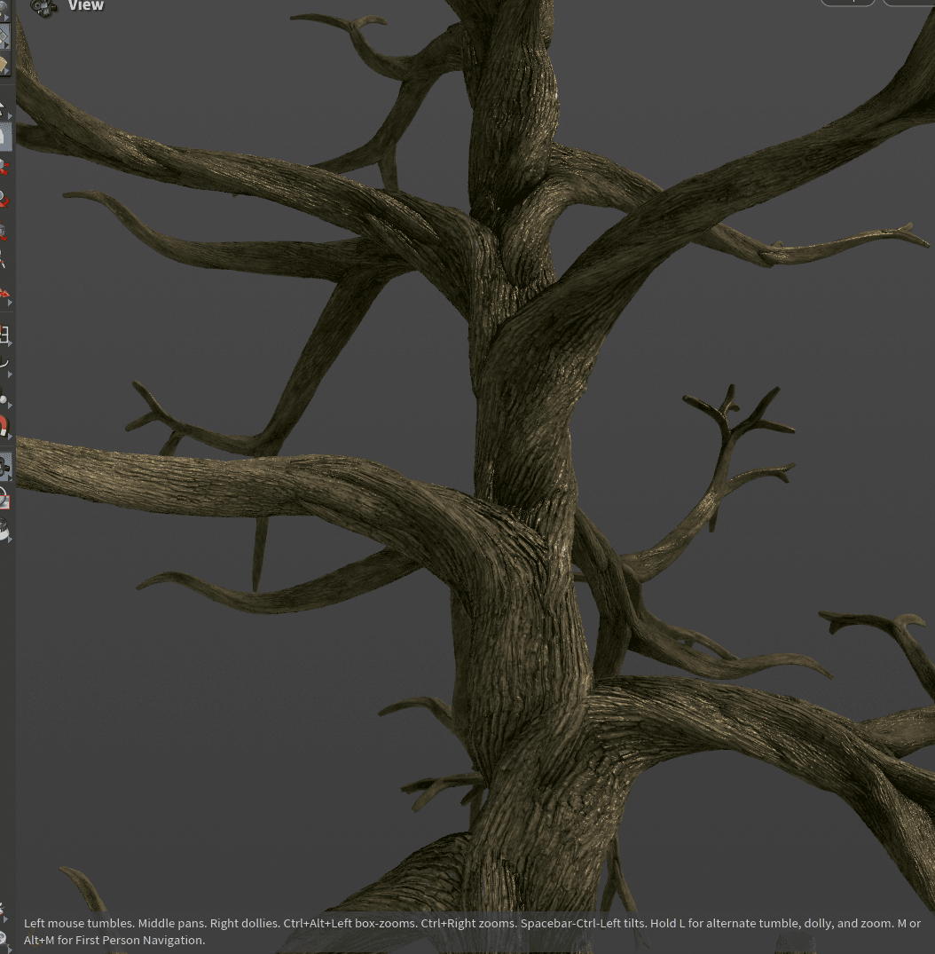 Procedural tree trunk surface with heightmap detail