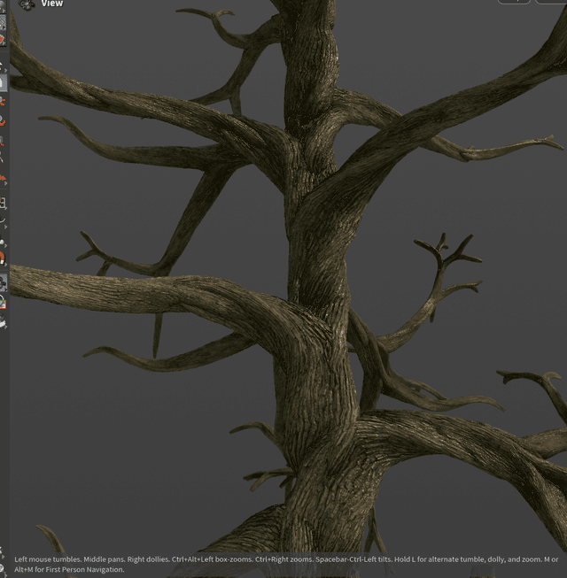 Procedural tree trunk surface with heightmap detail for foliage assets