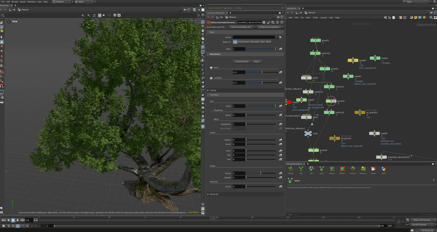 Multi-trunk photogrammetry chestnut extended into a rigged Nanite assembly in Houdini
